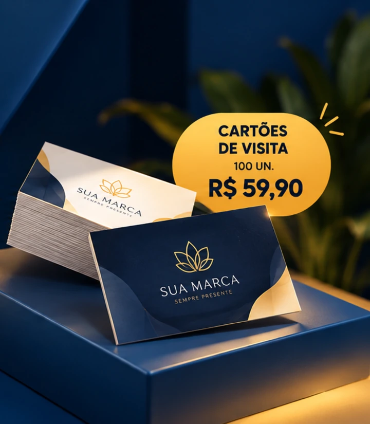 Cartões de visita, 100 unidades, R$ 59,90